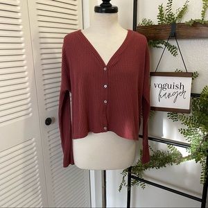 Wild Fable|XS|Berry Red Oversized Long Sleeve Waffle Top